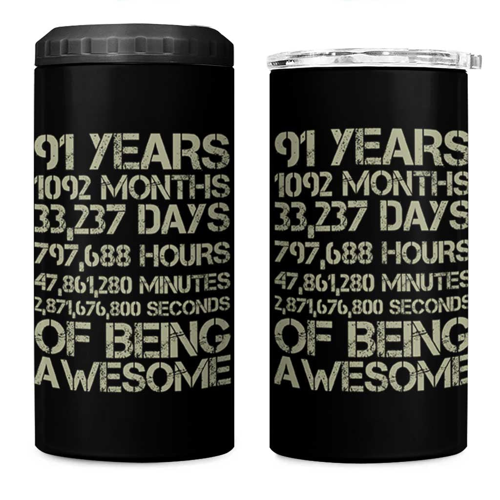 Vintage 91st Milestone Birthday 4 in 1 Can Cooler Tumbler 91 Years Of Being Awesome