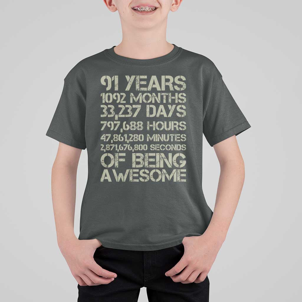 Vintage 91st Milestone Birthday T Shirt For Kid 91 Years Of Being Awesome