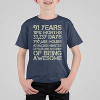 Vintage 91st Milestone Birthday T Shirt For Kid 91 Years Of Being Awesome