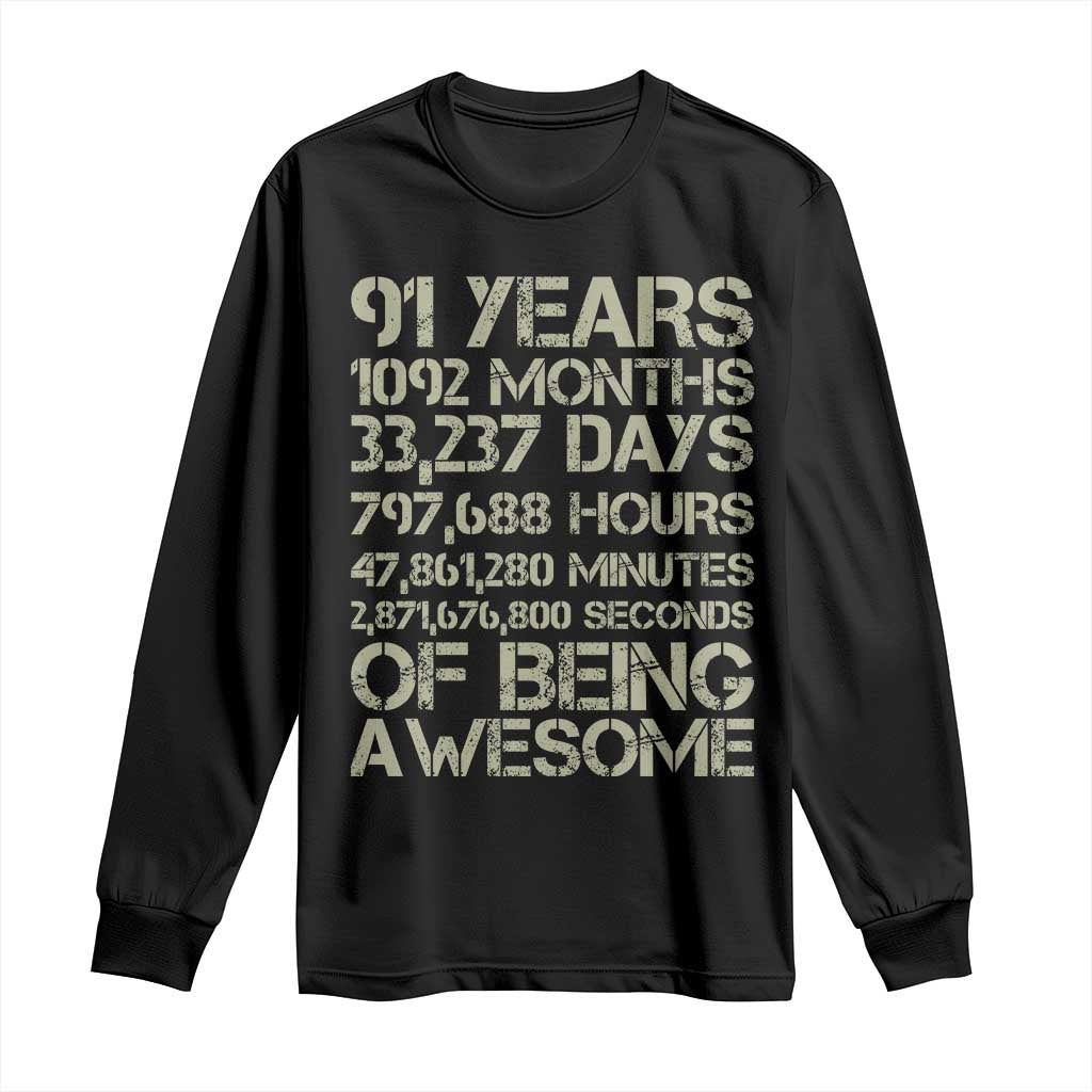 Vintage 91st Milestone Birthday Long Sleeve Shirt 91 Years Of Being Awesome
