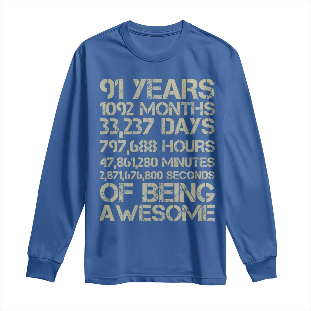 Vintage 91st Milestone Birthday Long Sleeve Shirt 91 Years Of Being Awesome
