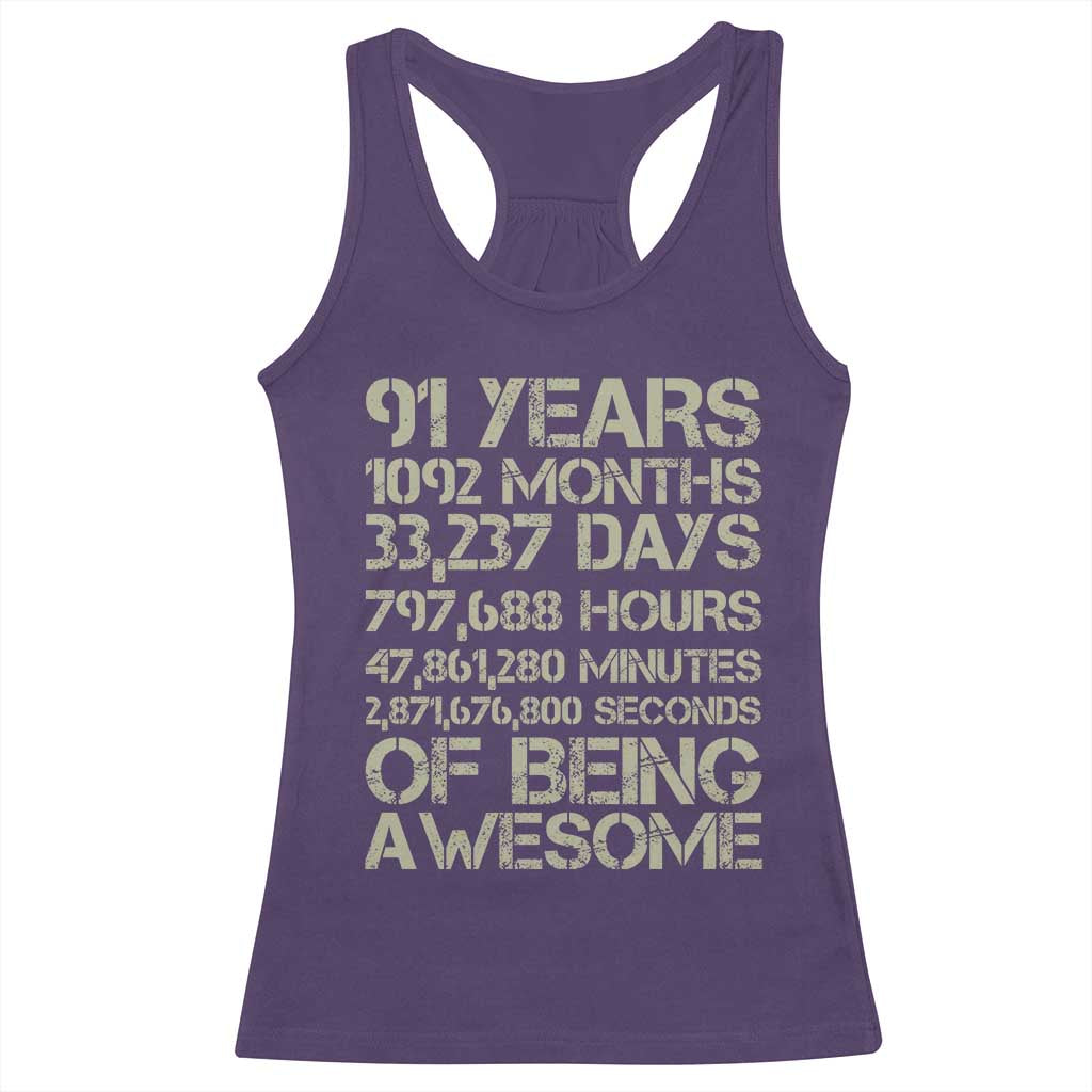 Vintage 91st Milestone Birthday Racerback Tank Top 91 Years Of Being Awesome