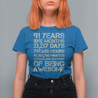 Vintage 91st Milestone Birthday T Shirt For Women 91 Years Of Being Awesome