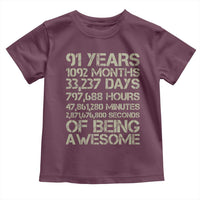 Vintage 91st Milestone Birthday Toddler T Shirt 91 Years Of Being Awesome