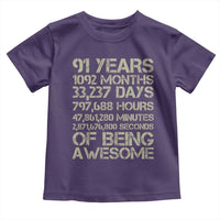 Vintage 91st Milestone Birthday Toddler T Shirt 91 Years Of Being Awesome