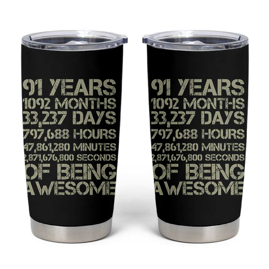 Vintage 91st Milestone Birthday Tumbler Cup 91 Years Of Being Awesome