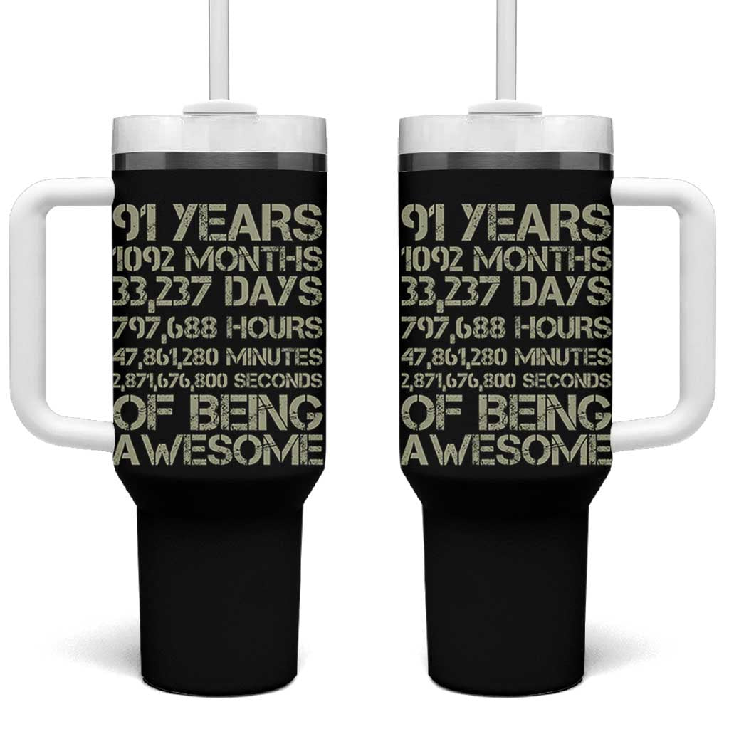Vintage 91st Milestone Birthday Tumbler With Handle 91 Years Of Being Awesome