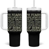 Vintage 91st Milestone Birthday Tumbler With Handle 91 Years Of Being Awesome