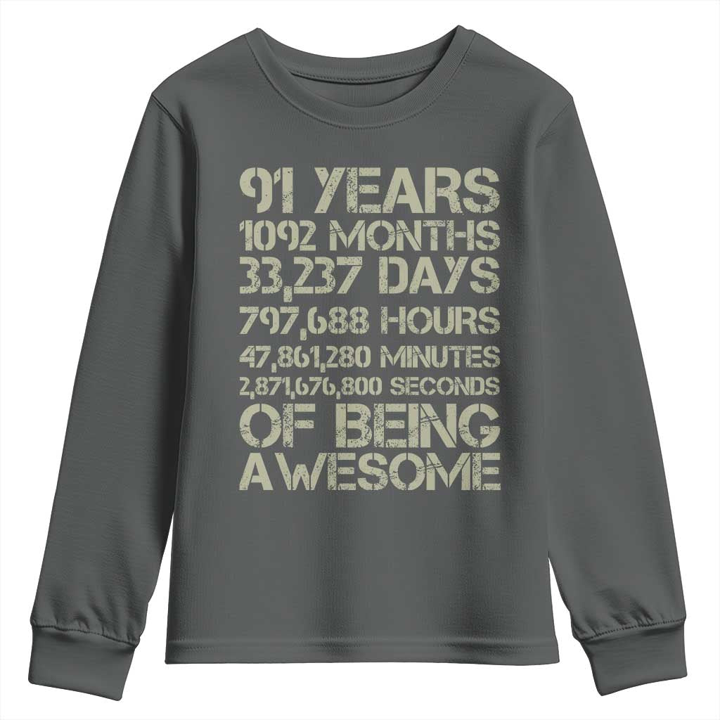 Vintage 91st Milestone Birthday Youth Sweatshirt 91 Years Of Being Awesome