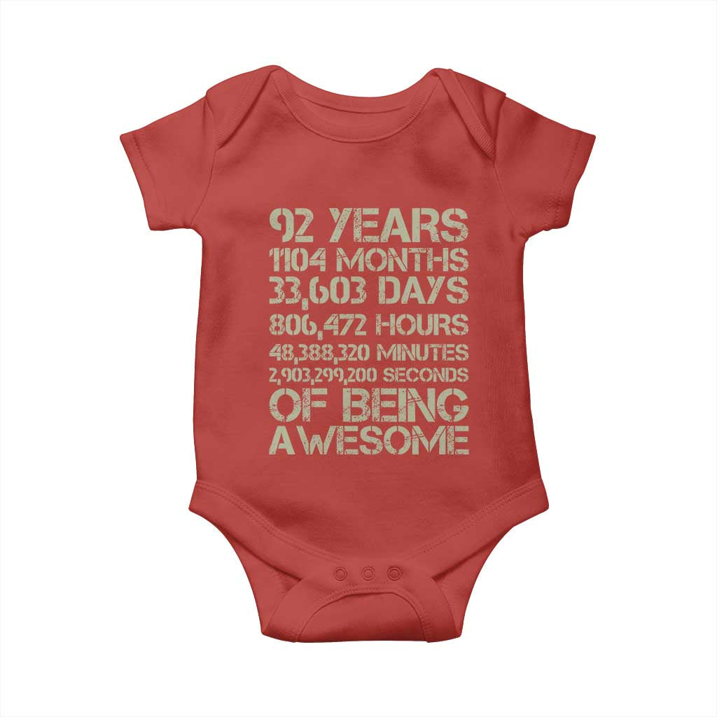 Vintage 92nd Milestone Birthday Baby Onesie 92 Years Of Being Awesome