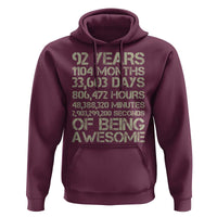 Vintage 92nd Milestone Birthday Hoodie 92 Years Of Being Awesome