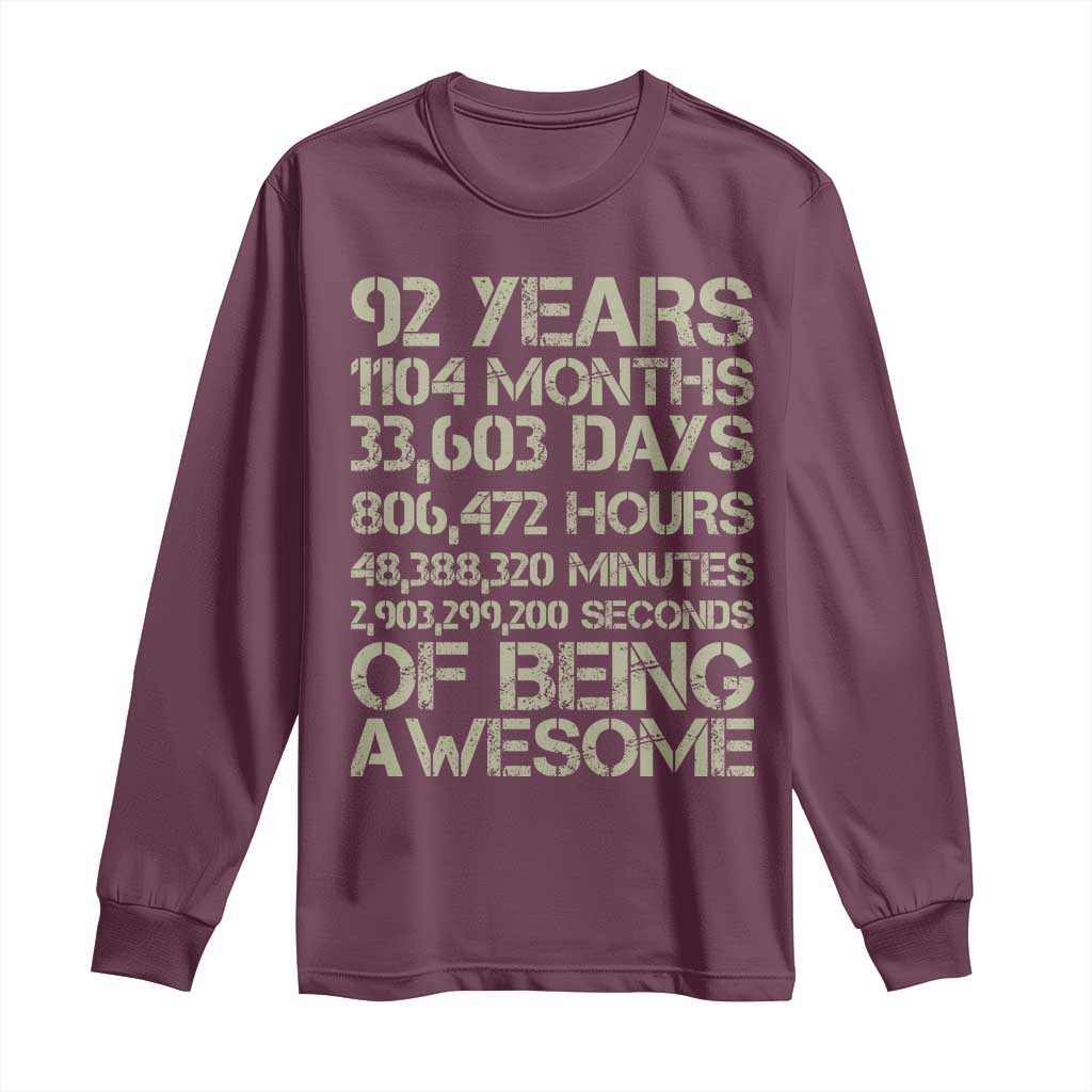 Vintage 92nd Milestone Birthday Long Sleeve Shirt 92 Years Of Being Awesome