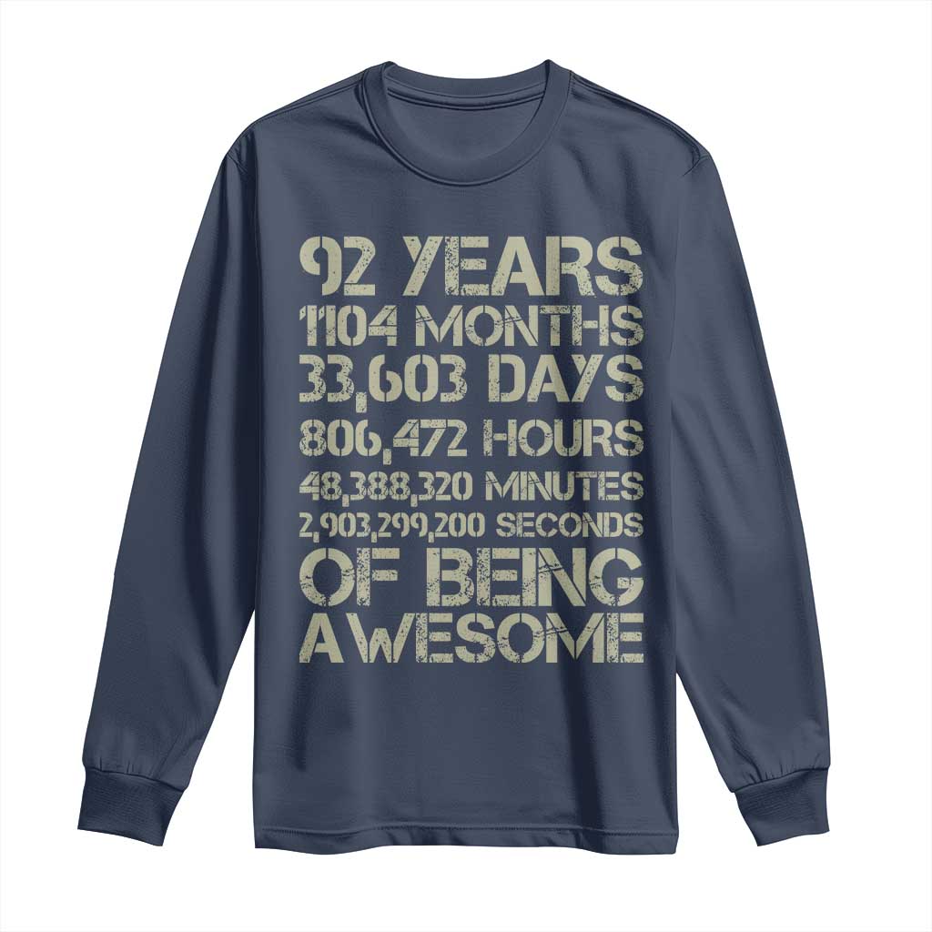 Vintage 92nd Milestone Birthday Long Sleeve Shirt 92 Years Of Being Awesome