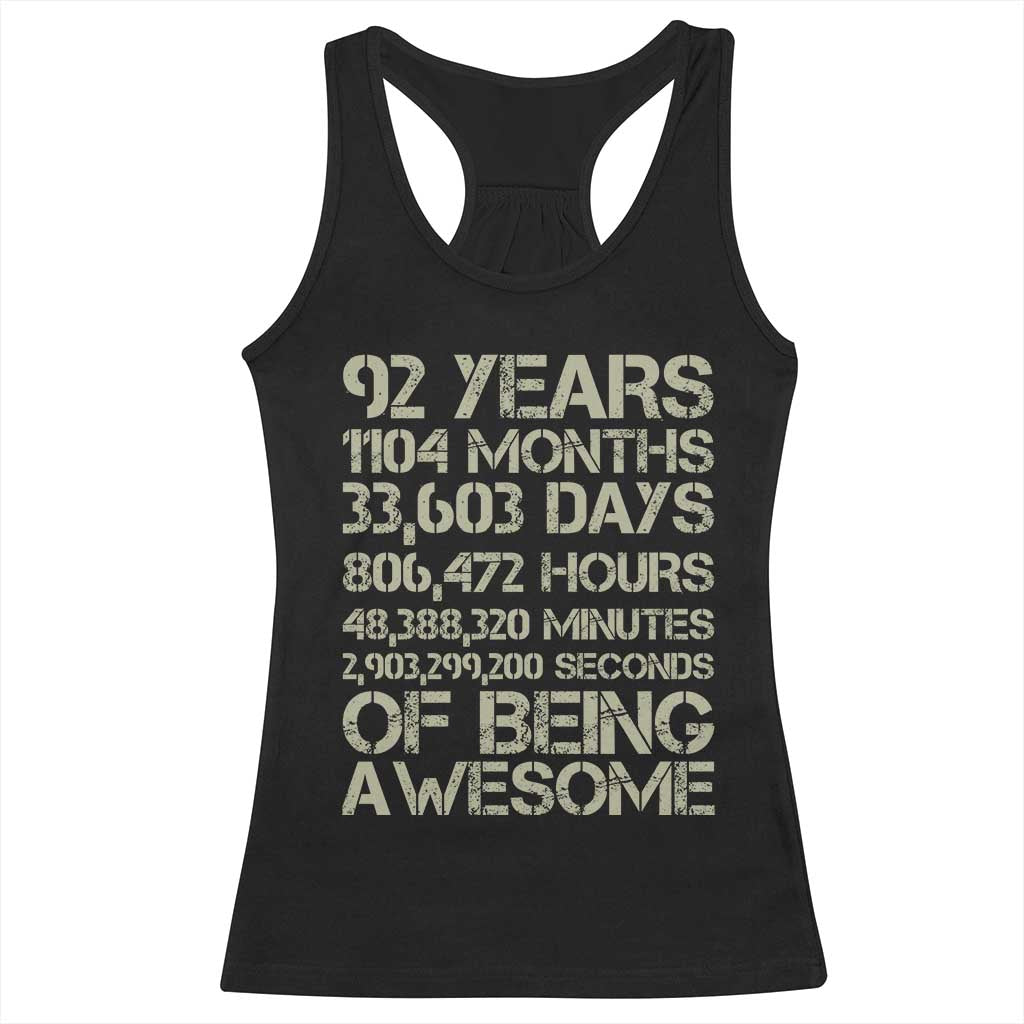 Vintage 92nd Milestone Birthday Racerback Tank Top 92 Years Of Being Awesome