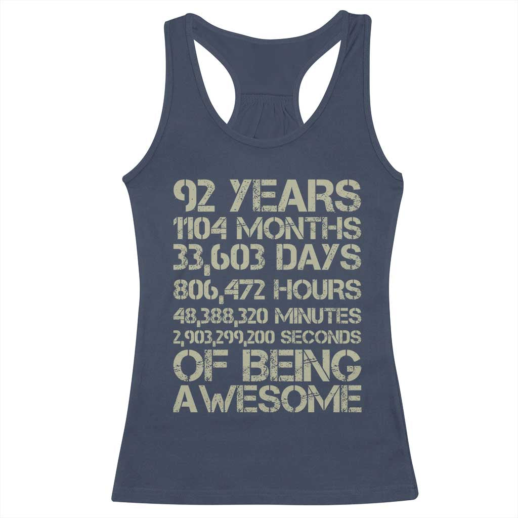 Vintage 92nd Milestone Birthday Racerback Tank Top 92 Years Of Being Awesome