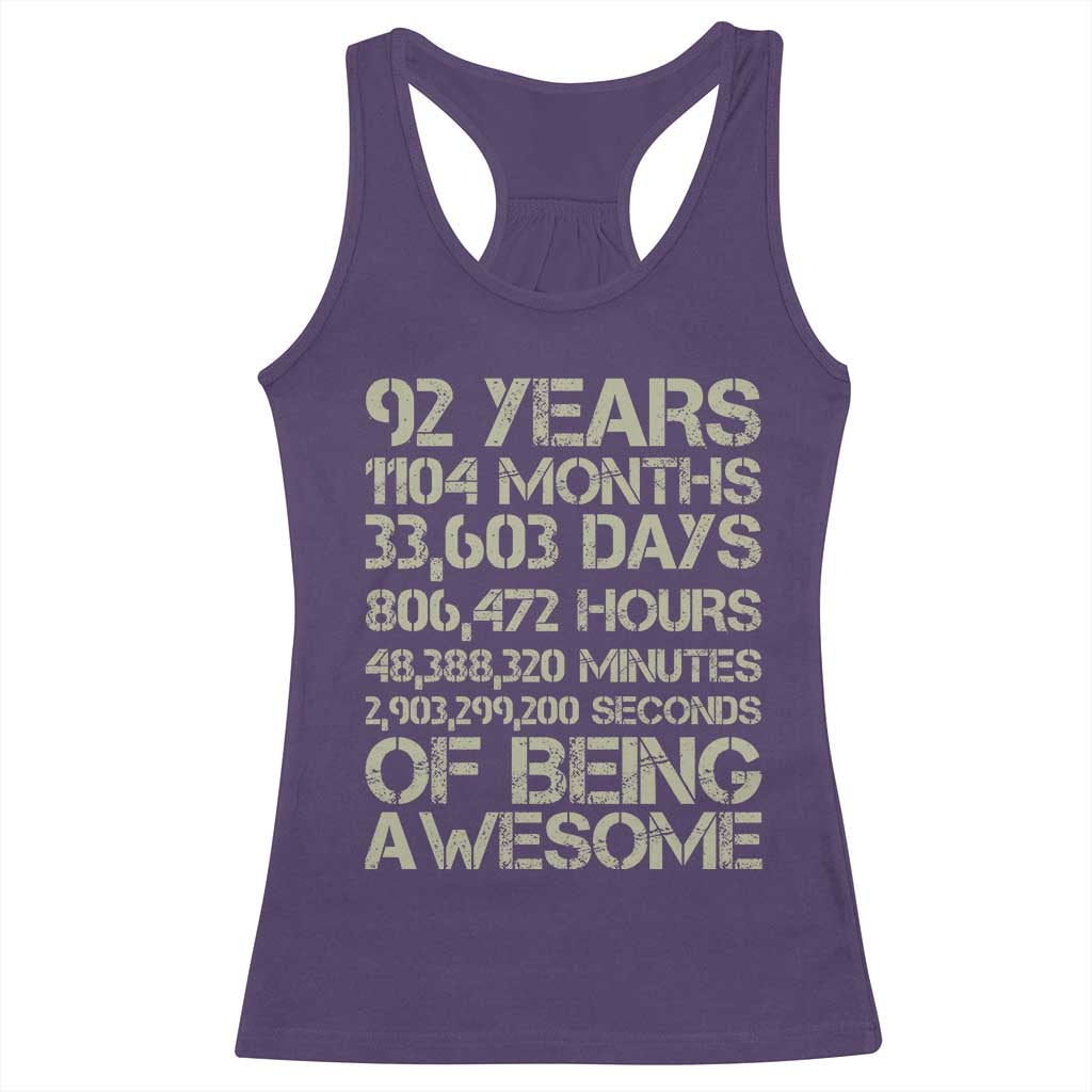 Vintage 92nd Milestone Birthday Racerback Tank Top 92 Years Of Being Awesome