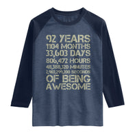 Vintage 92nd Milestone Birthday Raglan Shirt 92 Years Of Being Awesome