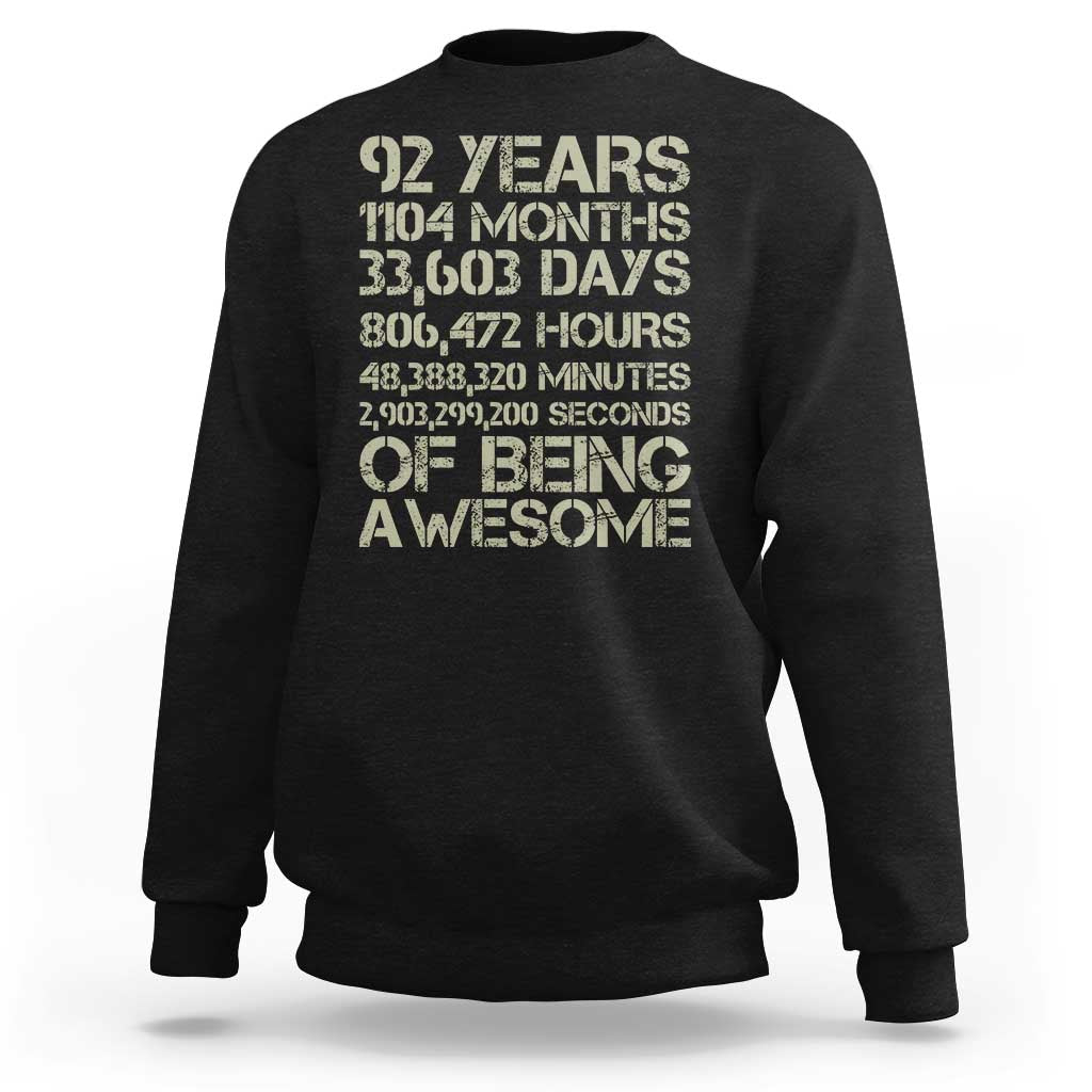 Vintage 92nd Milestone Birthday Sweatshirt 92 Years Of Being Awesome