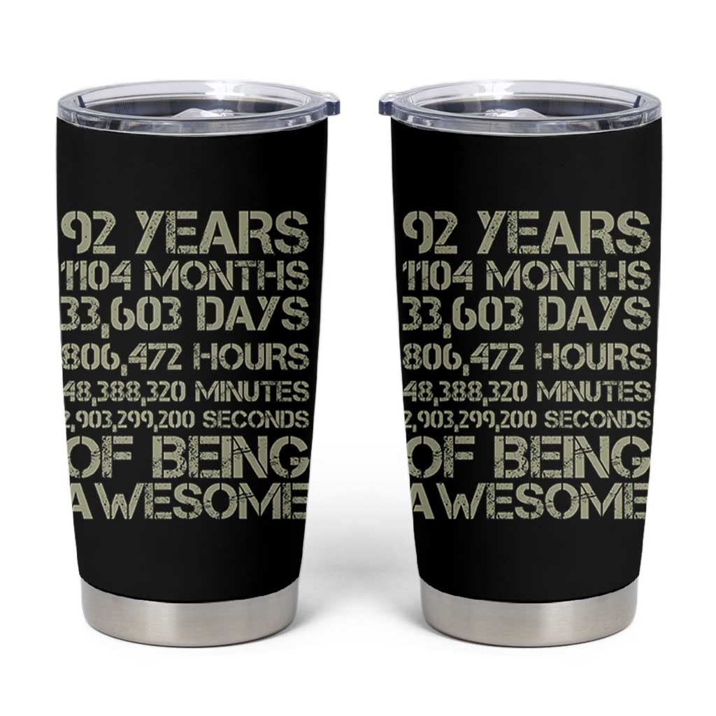 Vintage 92nd Milestone Birthday Tumbler Cup 92 Years Of Being Awesome