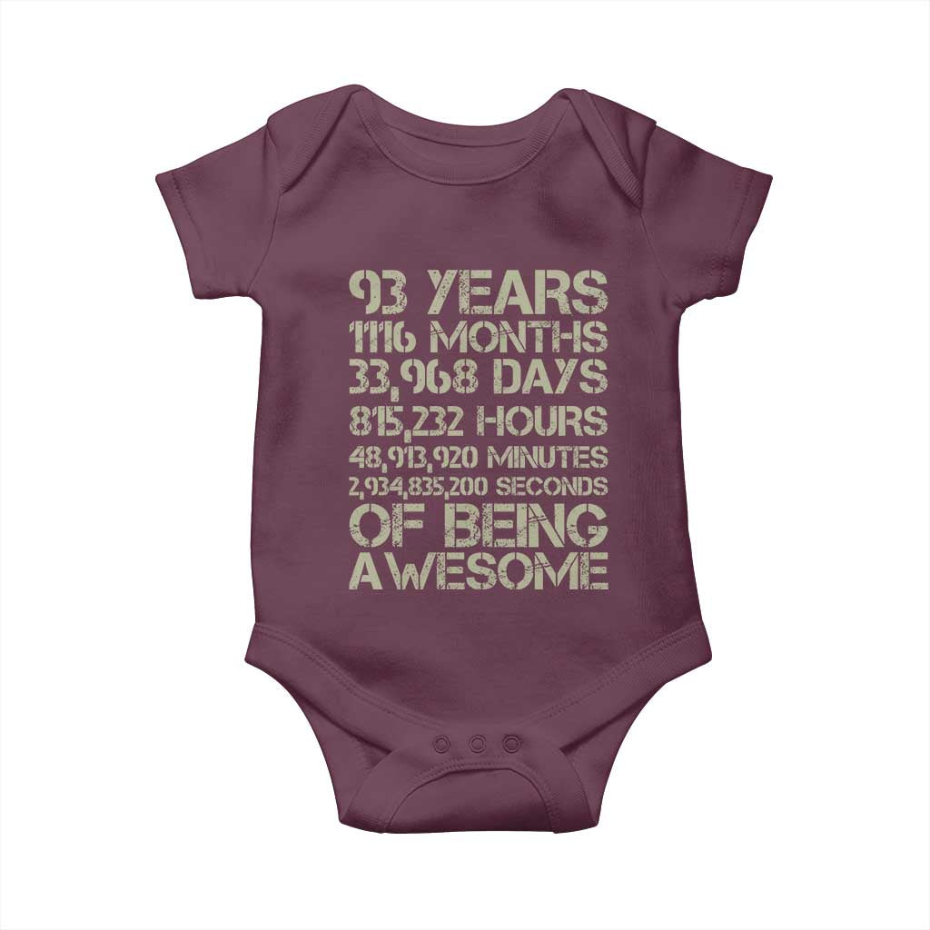 Vintage 93rd Milestone Birthday Baby Onesie 93 Years Of Being Awesome