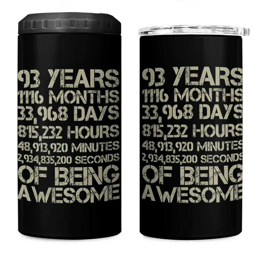 Vintage 93rd Milestone Birthday 4 in 1 Can Cooler Tumbler 93 Years Of Being Awesome
