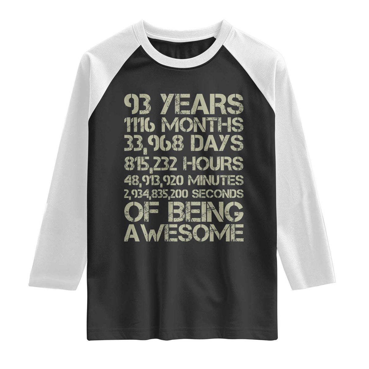 Vintage 93rd Milestone Birthday Raglan Shirt 93 Years Of Being Awesome
