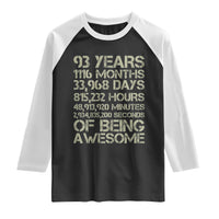 Vintage 93rd Milestone Birthday Raglan Shirt 93 Years Of Being Awesome