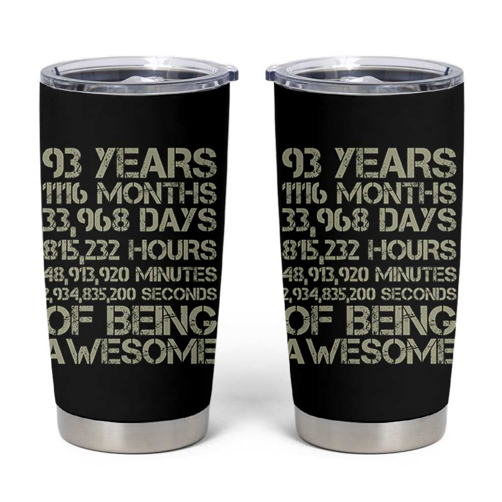 Vintage 93rd Milestone Birthday Tumbler Cup 93 Years Of Being Awesome