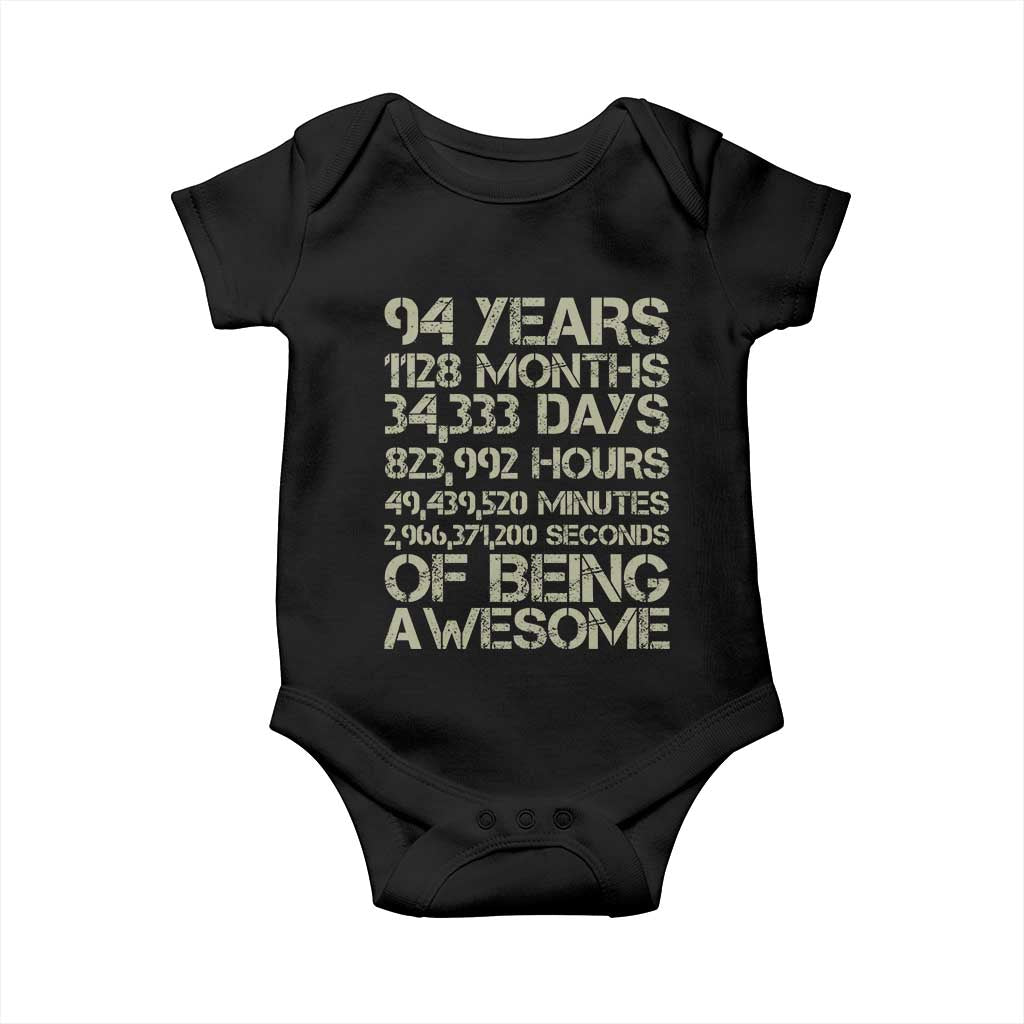 Vintage 94th Milestone Birthday Baby Onesie 94 Years Of Being Awesome