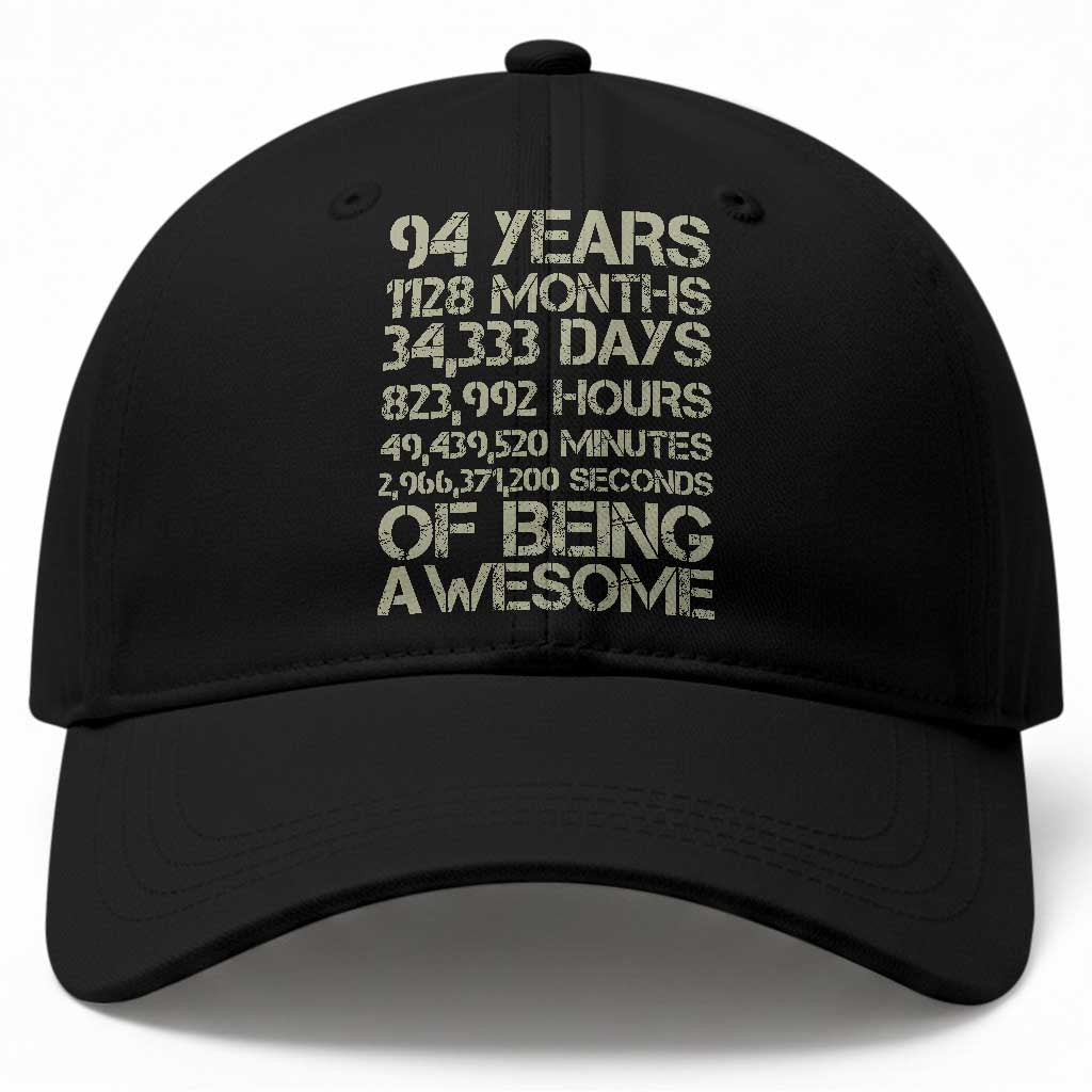 Vintage 94th Milestone Birthday Baseball Cap 94 Years Of Being Awesome