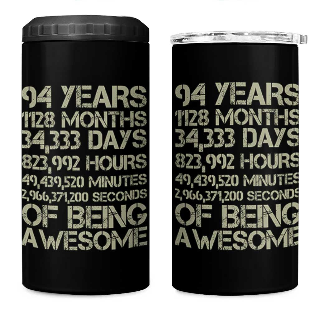 Vintage 94th Milestone Birthday 4 in 1 Can Cooler Tumbler 94 Years Of Being Awesome