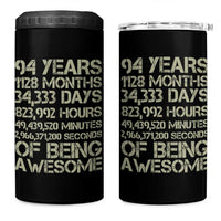 Vintage 94th Milestone Birthday 4 in 1 Can Cooler Tumbler 94 Years Of Being Awesome