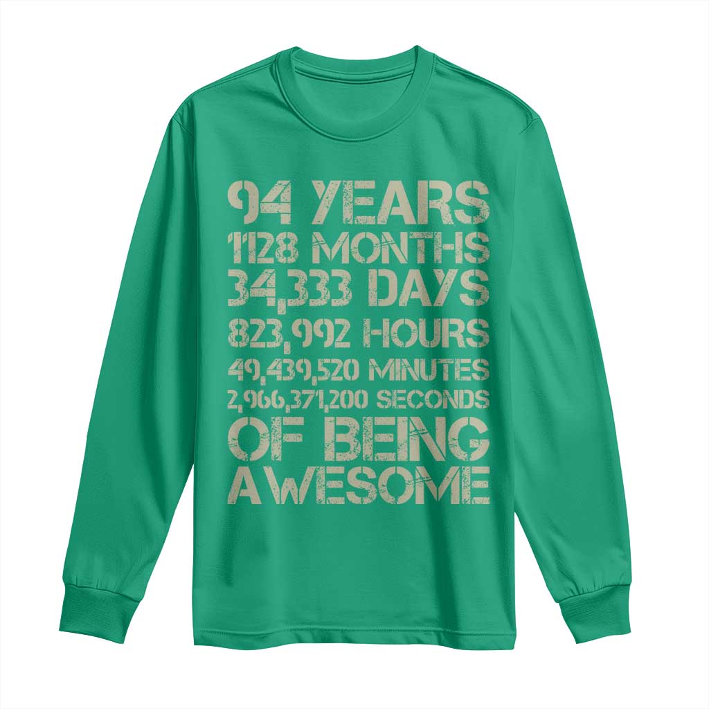 Vintage 94th Milestone Birthday Long Sleeve Shirt 94 Years Of Being Awesome