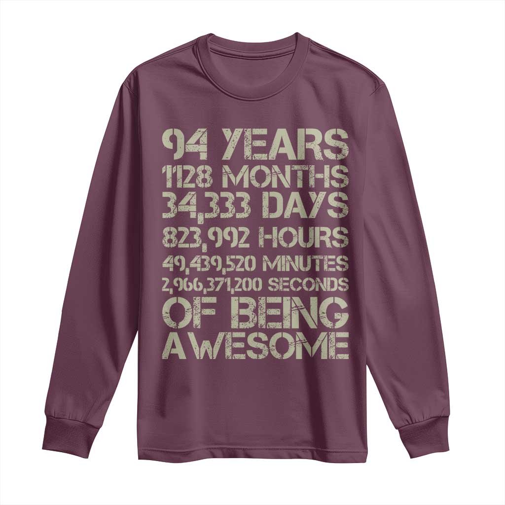 Vintage 94th Milestone Birthday Long Sleeve Shirt 94 Years Of Being Awesome