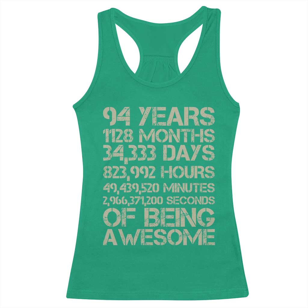 Vintage 94th Milestone Birthday Racerback Tank Top 94 Years Of Being Awesome