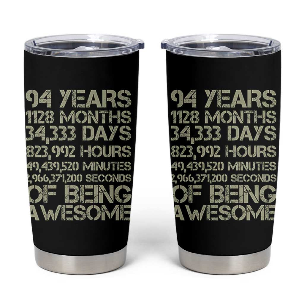 Vintage 94th Milestone Birthday Tumbler Cup 94 Years Of Being Awesome