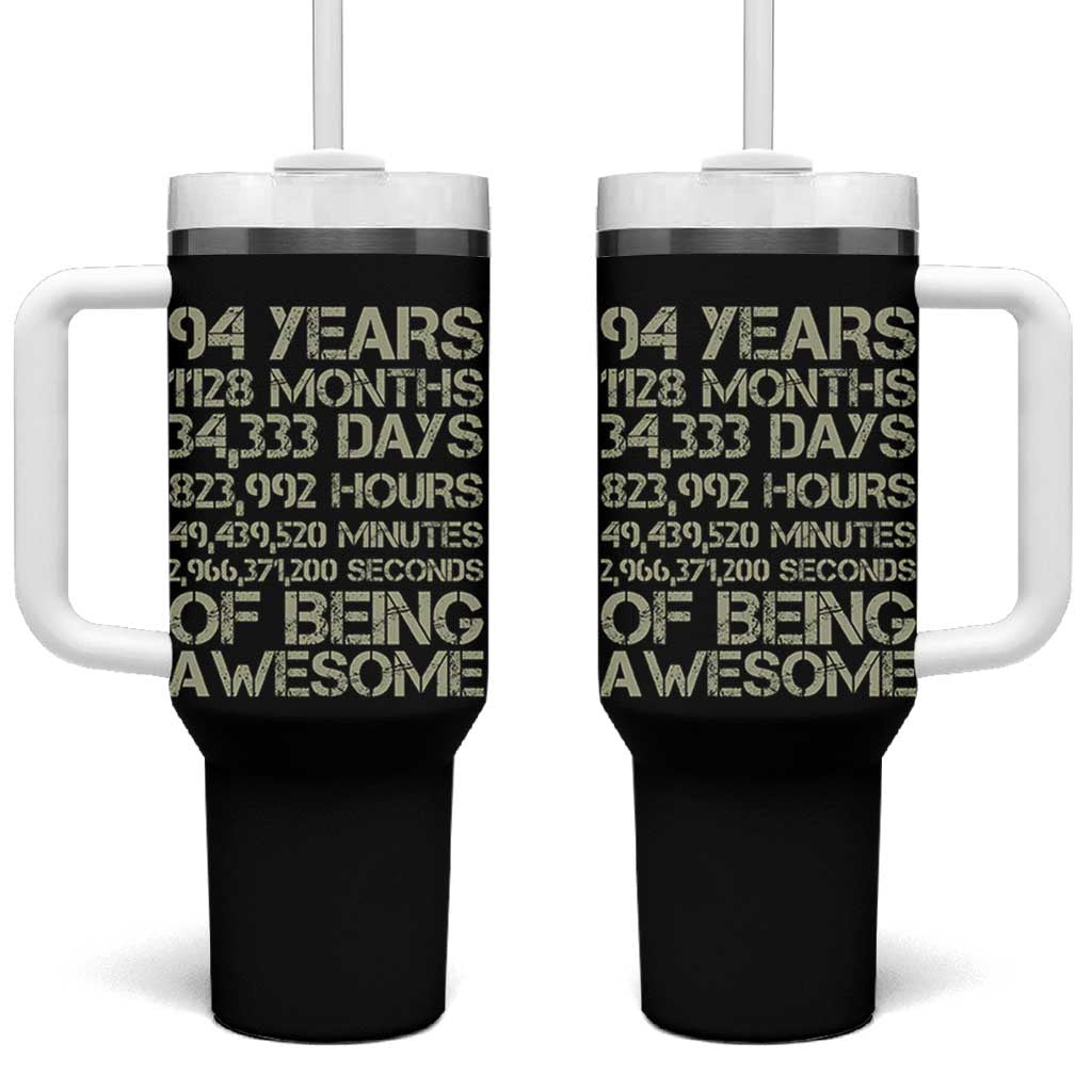 Vintage 94th Milestone Birthday Tumbler With Handle 94 Years Of Being Awesome