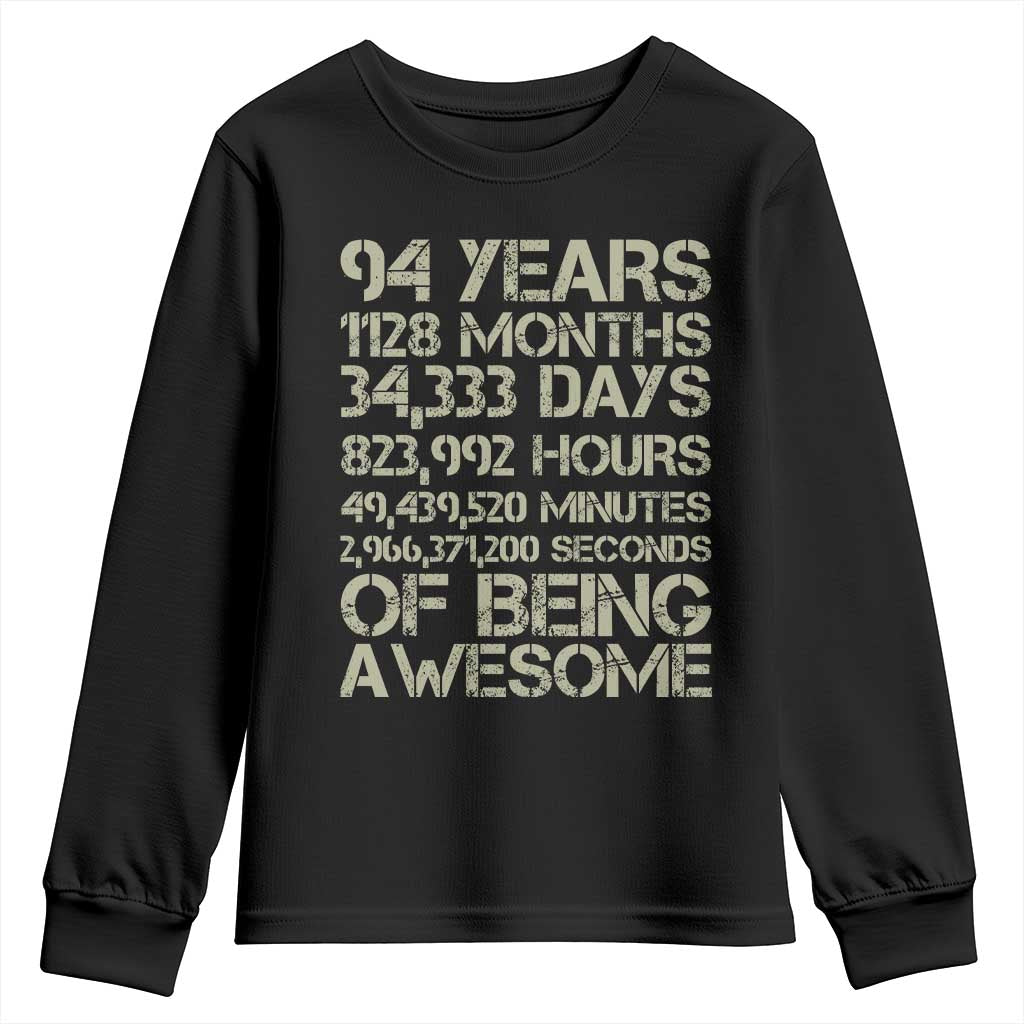Vintage 94th Milestone Birthday Youth Sweatshirt 94 Years Of Being Awesome