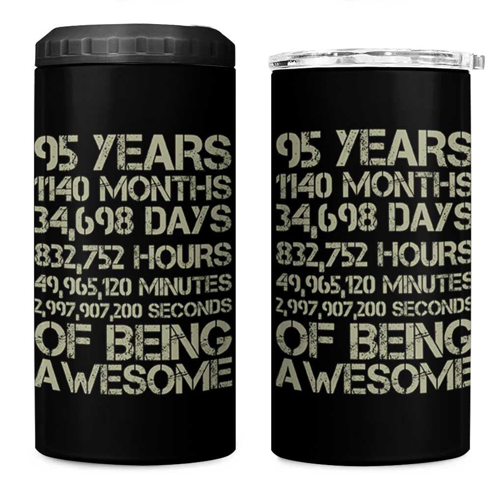 Vintage 95th Milestone Birthday 4 in 1 Can Cooler Tumbler 95 Years Of Being Awesome