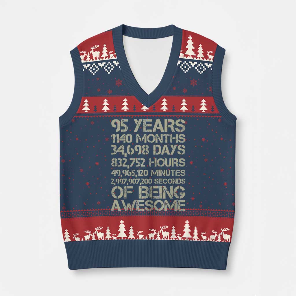 Vintage 95th Milestone Birthday V-Neck Knit Sweater Vest 95 Years Of Being Awesome