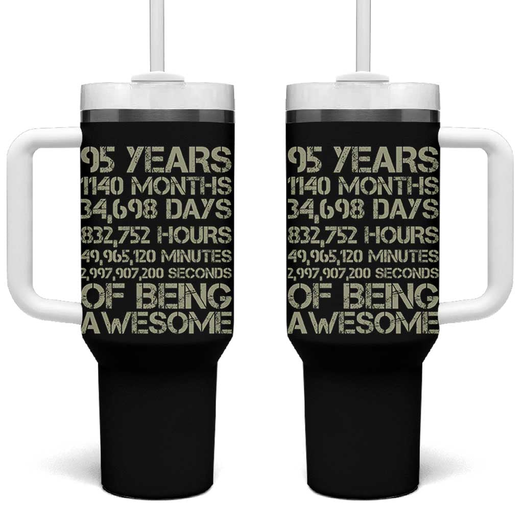 Vintage 95th Milestone Birthday Tumbler With Handle 95 Years Of Being Awesome