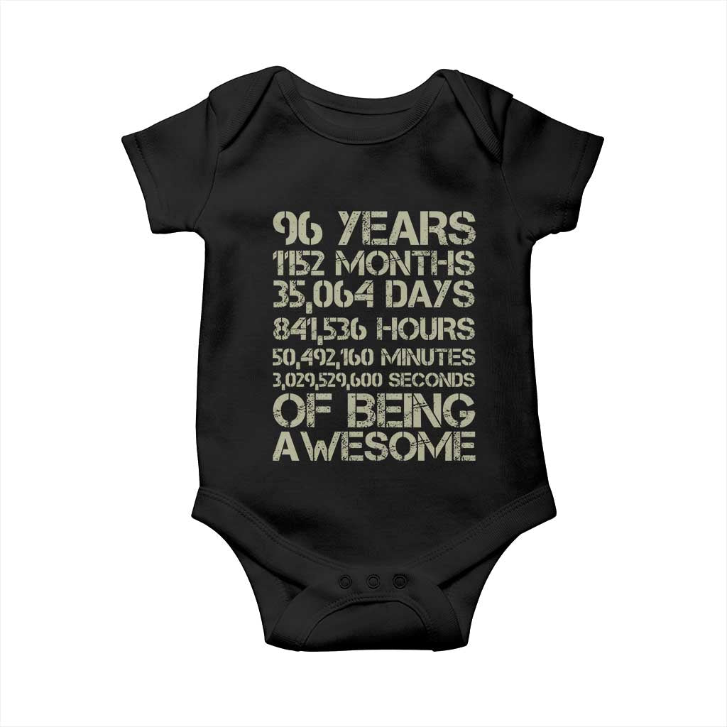 Vintage 96th Milestone Birthday Baby Onesie 96 Years Of Being Awesome