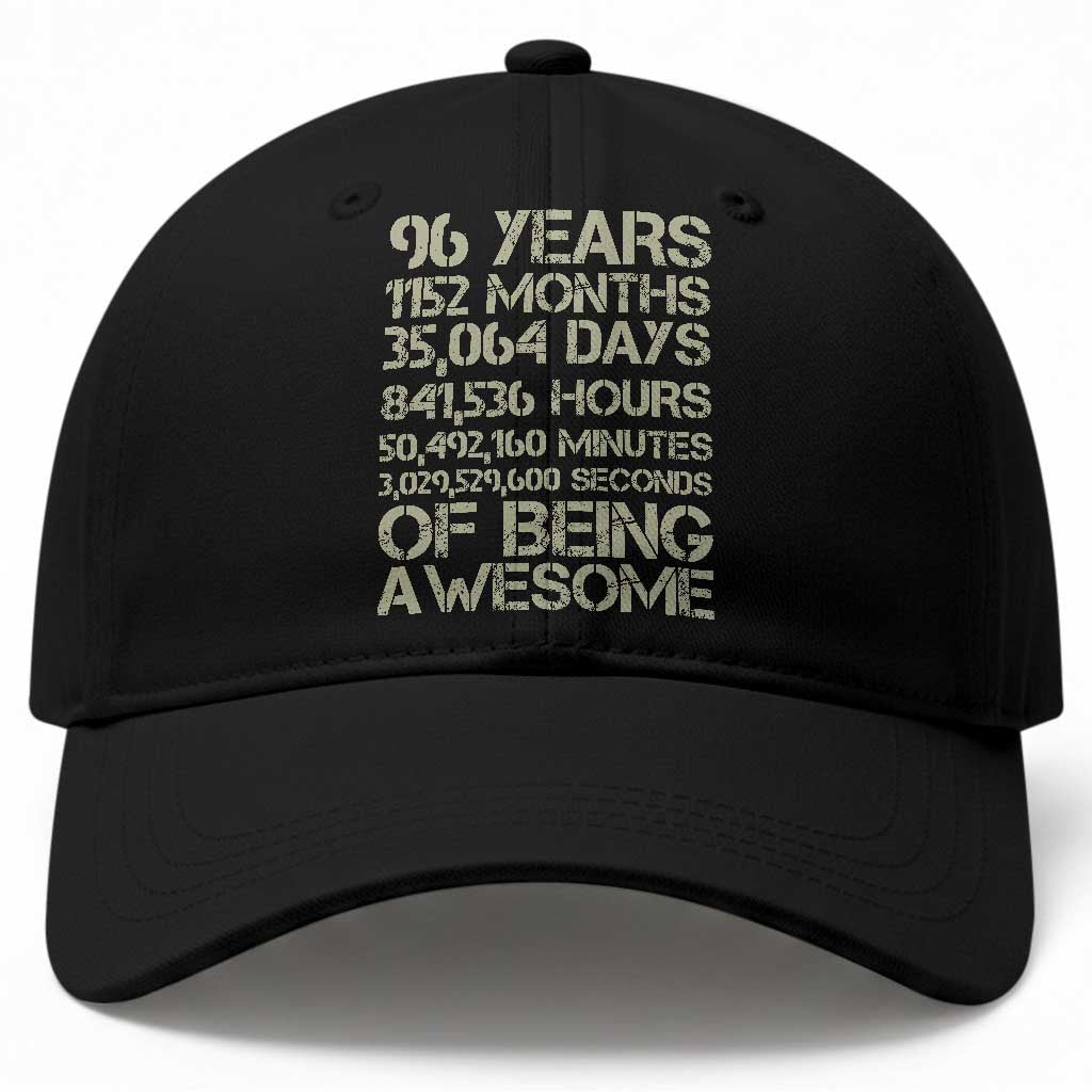Vintage 96th Milestone Birthday Baseball Cap 96 Years Of Being Awesome