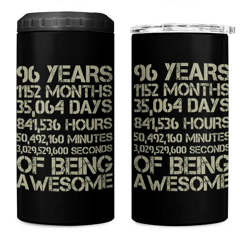 Vintage 96th Milestone Birthday 4 in 1 Can Cooler Tumbler 96 Years Of Being Awesome
