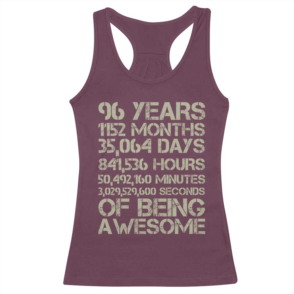 Vintage 96th Milestone Birthday Racerback Tank Top 96 Years Of Being Awesome