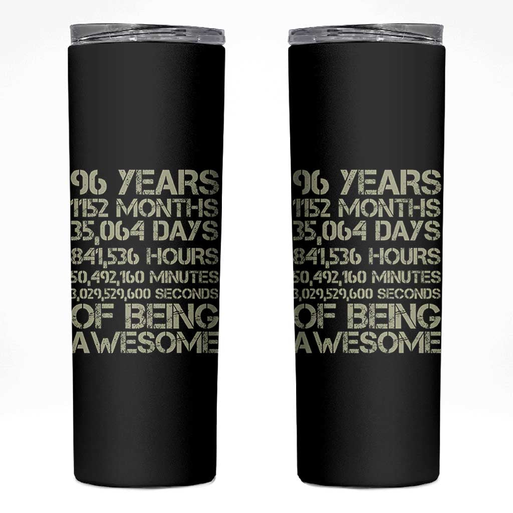 Vintage 96th Milestone Birthday Skinny Tumbler 96 Years Of Being Awesome