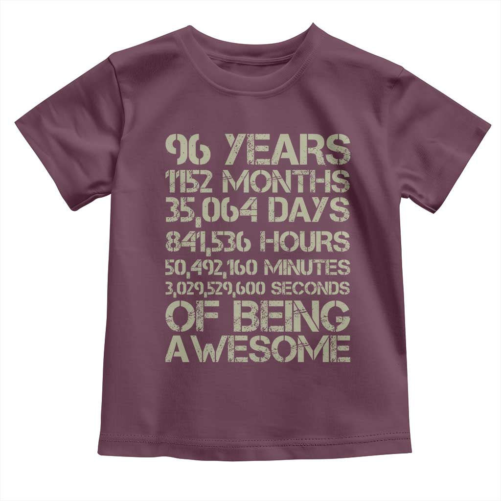 Vintage 96th Milestone Birthday Toddler T Shirt 96 Years Of Being Awesome