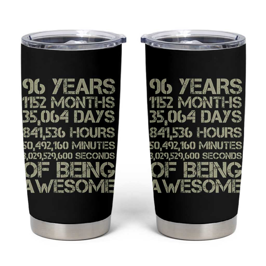 Vintage 96th Milestone Birthday Tumbler Cup 96 Years Of Being Awesome