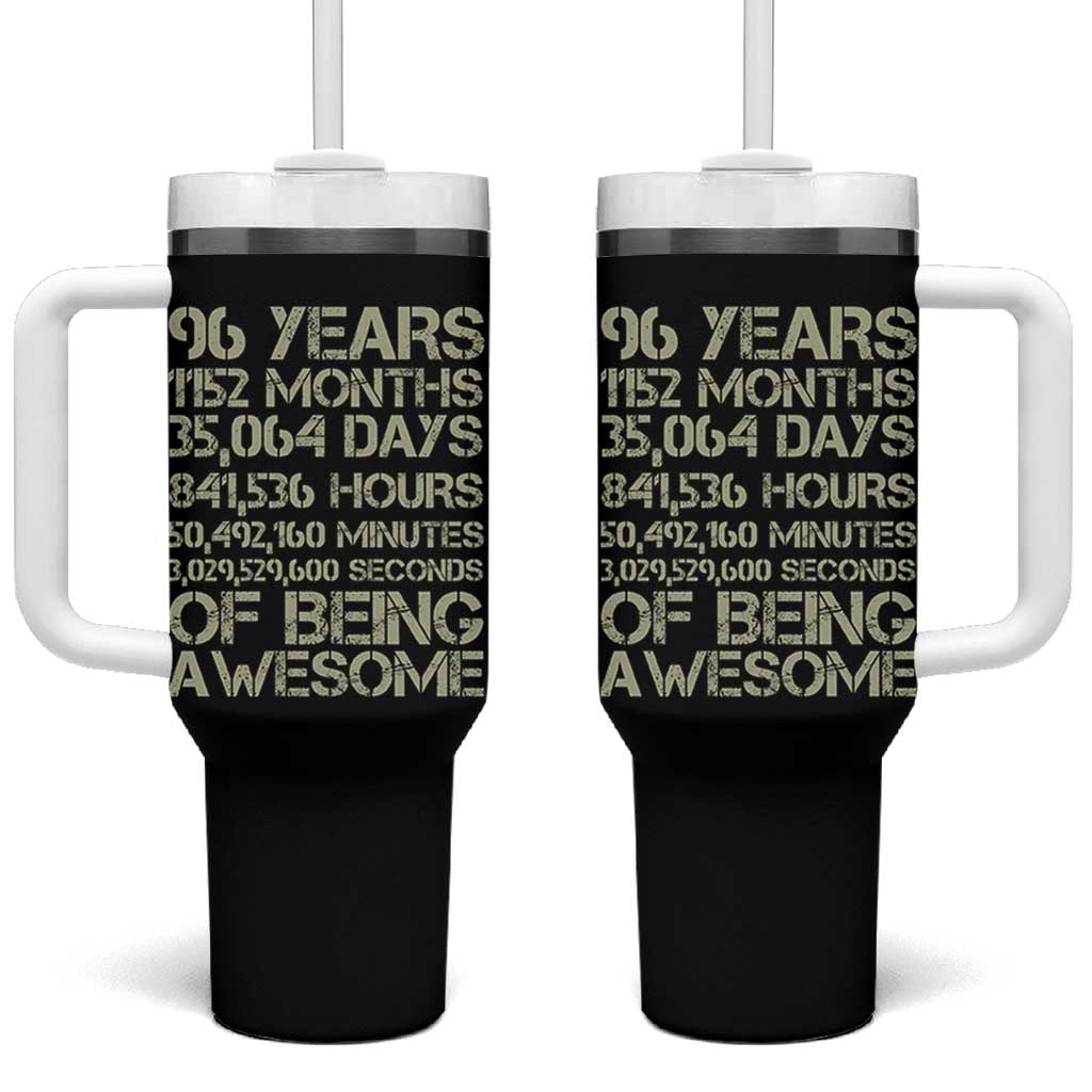 Vintage 96th Milestone Birthday Tumbler With Handle 96 Years Of Being Awesome