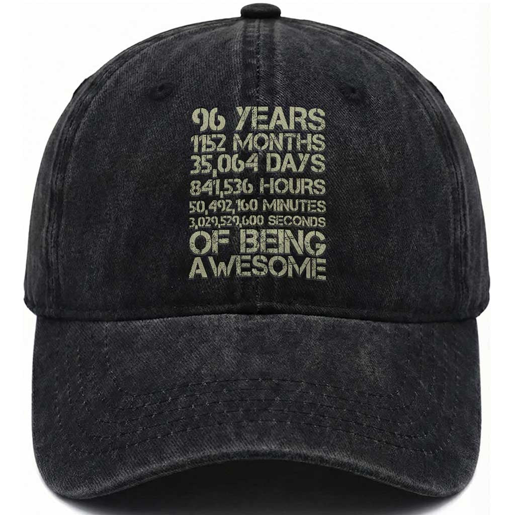 Vintage 96th Milestone Birthday Washed Cotton Baseball Cap 96 Years Of Being Awesome